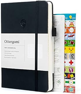 Ottergami Bullet Dotted Journal A5. Deluxe Vegan Notebook + 140 Journal Stickers for Scrapbooking. 6 Stencils for To Do List Bullet Journaling. 100gsm A5 Paper. The Essential