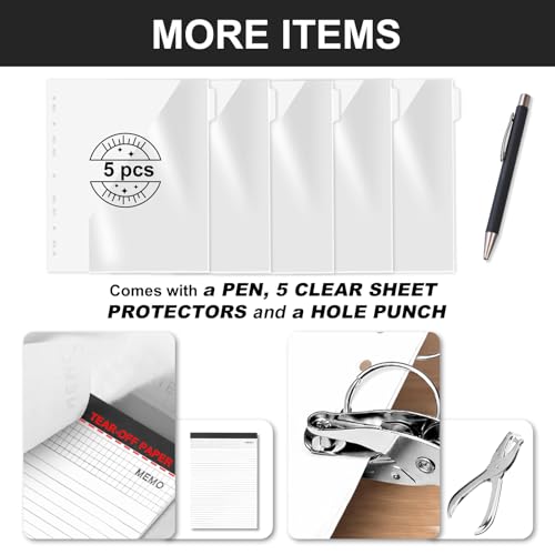 Image of Leathario Portfolio Binder, Includes 5 Folder Index Dividers,1 Hole Punch,13 Inch Tablets Organizer with Handle, Vegan Leather A4 Padfolio, Multi-Pocket Notepad Business Planner Professional Document