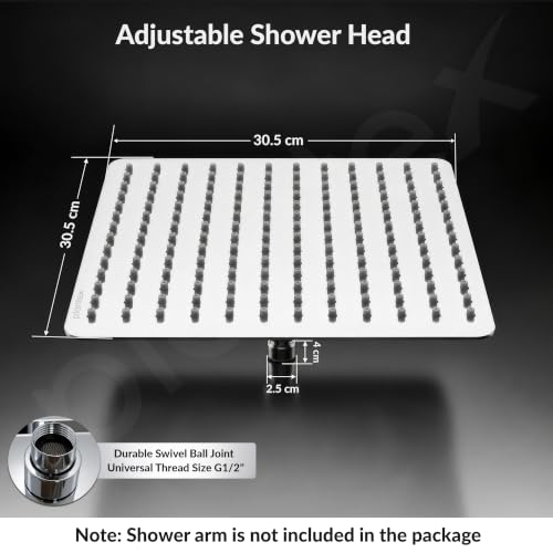 Image of Plantex Stainless Steel 12 Inch Rain Flow Overhead Shower with Water Saving Nozzle /Bathroom Shower /Adjustable Shower Head for Bathroom without Arm - (APS-617-Chrome)