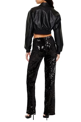 Forever 21 womens Sequin High-rise Straight Pants4
