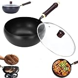 Uncoated Iron Pan,Japanese Cast Iron Cookware,Cooking Pot with Lid for Induction, Gas & Electric Stoves,Hand Forged, Easy to Maintain(Glass Lid,28cm/11inch)