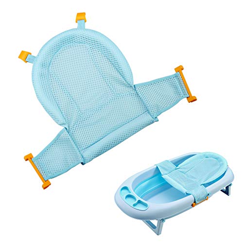Image of Bath Seat for Baby, Infant Bathing Seat Support Mat, Adjustable Comfortable Non-Slip Baby Shower Net Bathtub Sit Up Mesh, Bath Tub Baby Bath Cushion for Newborn - Blue (No Bathtub)