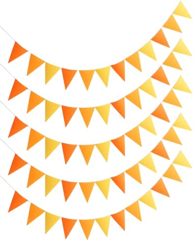 LEEQBCR 12,5 M / 41 Ft Fanion Multicolore,Réutilisable Banderole Fanion Guirlande,Drapeaux de Triangle intérieur Decoration,pour Bannière Anniversaire, Mariage, Fête,Extérieur Jardin, orange