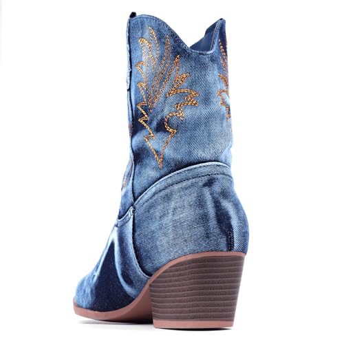 Bandkos Cowboy Boots for Women Ankle Cowgirl Booties Wide Mid Calf Pointed Toe Western Boots Short Chunky Classic Booties4