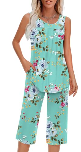 Image of Findsweet Women Pajamas Sets Loungewear Soft Sleepwear Two Piece Summer Sleeveless Pjs Tank Top Pants with Pocket S-4XL