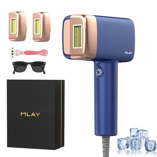 MLAY IPL Laser Geräte Haarentfernung, 0,5 Sek./Blitz Schmerzfreie Eis-Haarentfernung mit Zwei Präzisen Köpfen für Gesicht und Bikini, Geeignet für Gesicht, Achseln, Beine, Bikini Laser Haarentfernung