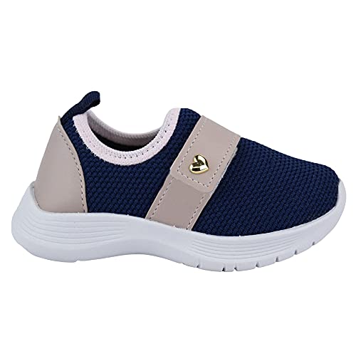 Tenis Infantil Feminino Calce Facil Menina Ref 112 Tamanho:30;Cor:Azul Marinho/Rosa