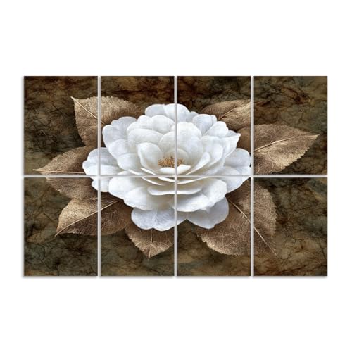 8 Pack paneles acústicos decorativos con diseño floral blanco camelia dorada, 48"x32" miniatura 1