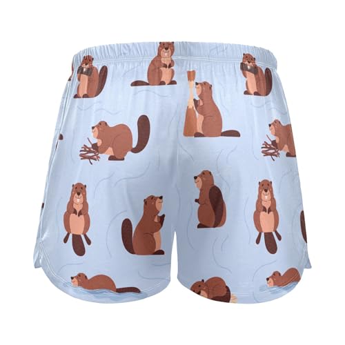 Women's Pajama Shorts Soft Pj Bottoms Cartoon Beavers Sleep Lounge Shorts with Drawstring Pockets3