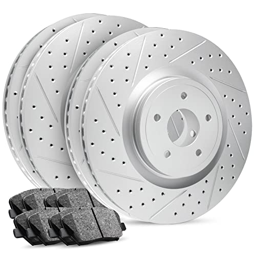 Image of R1 Concepts Front and Rear Brake Kit Fits 2016-2017 Lexus GS200t, RC200t | 2018-2019 Lexus GS300; 2013-2020 Lexus GS350| Ceramic Brake Pads and Drilled Slotted Carbon Brake Rotors