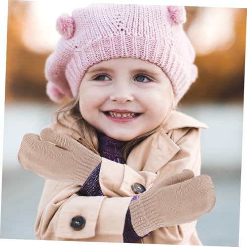 DECHOUS Winter Mittens Soft Warm Knitted Gloves for Boys Thick Gloves for Activities Light Brown Color4