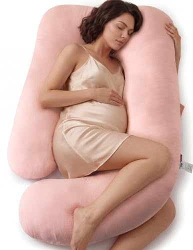 Image of Momcozy Pregnancy Pillows for Sleeping, U Shaped Full Body Maternity Pillow with Removable Cover - Support for Back, Legs, Belly, HIPS for Pregnant Women, 57 Inch Pregnancy Pillow, Cotton Pink