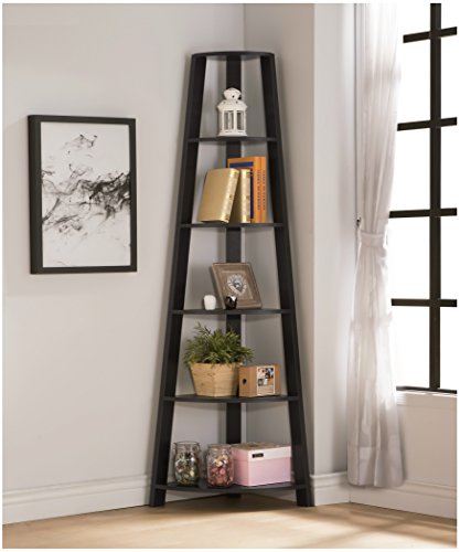 corner bookcase espresso - RAAMZO Cappuccino Finish Wood Wall Corner 5-Tier Bookshelf Bookcase Accent Etagere