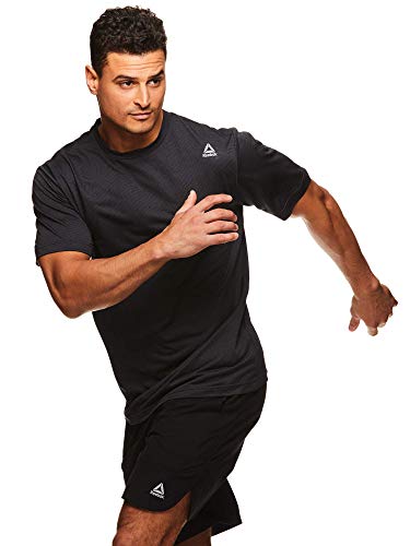 Reebok Men's Supersonic Crewneck Workout T-Shirt Designed with Performance Material - Sprint Black Heather, Medium