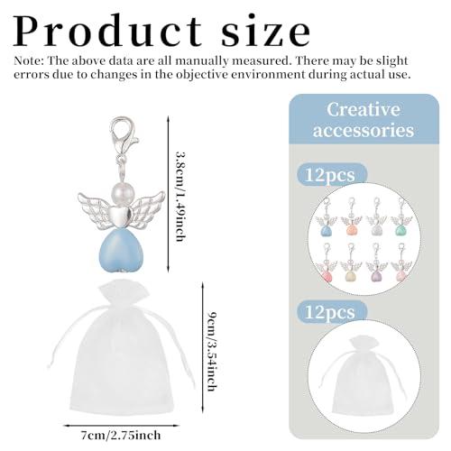 12 Stück Schutzengel Anhänger,Kleine Glücksbringer Schutzengel Schlüsselanhänger+12 Stk Organza Beutel,Anhänger Geschenkanhänger Gastgeschenke,Für Geburtstag Taufe Hochzeit Kommunion Party Dankeschön