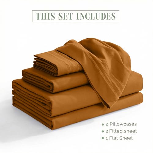 Image of Elegant Comfort Luxurious 1500 Premium Hotel Quality Microfiber Three Line Embroidered Softest 5-Piece Bed Sheet Set, Wrinkle and Fade Resistant, Split King, Bronze