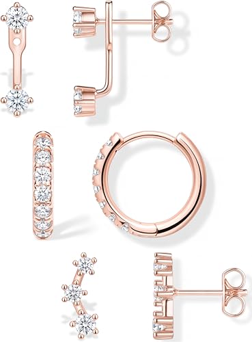 Rose Gold Earrings for Women Rose Gold Stud Huggie Hoop Jacket Earring Stacks for Multiple Piercing Trendy Valentine Jewelry Gifts