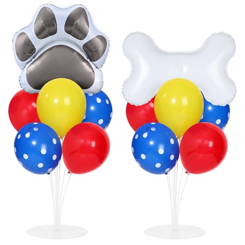 Dog Paw Party Balloons Stand Kit 2 Sets with 2 Dog Paw Print Bone Shaped Foil Balloons Black Red Yellow Party Balloon Centerpiece for Tables for Boy Girl Pet Puppy Birthday Baby Shower Parties Decor