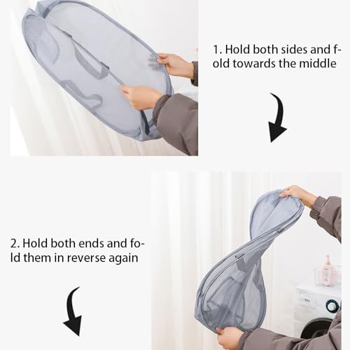 Pop Up Wäschekorb, Wäschekorb Faltbar aus Netzmaterial, Faltbare Wäschekörbe mit Henkel, Mesh Aufbewahrungskorb, Aufbewahrungskorb, Laundry Bag für Badezimmer Camping Und Reisen