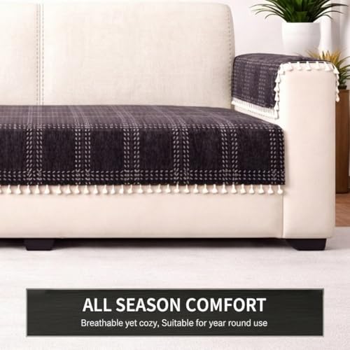 Image of STITCHNEST Woven Fabric Sofa Cover 2 Seater with 2 Hand Rest Covers - Washable Brown Sofa Cover with Tassels - Durable Premium Fabric - Stylish Sofa Protector for Living Room & Furniture Decor 3