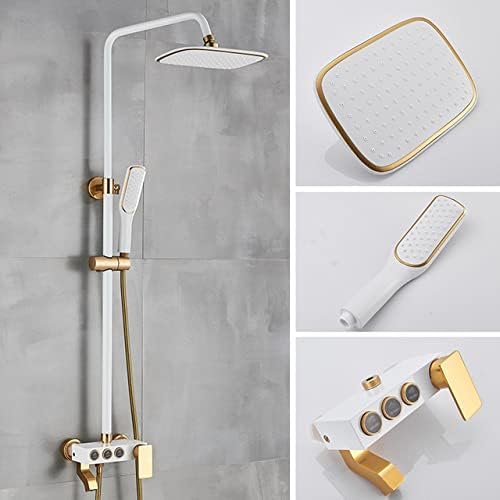Ensemble de mitigeurs de douche pluie blanc et or pour une salle de bain moderne et relaxante