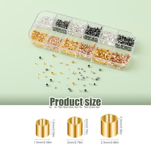 Kit de tubos de crimpagem de 2200 peças, 4 cores de contas de crimpagem de 1,5 mm, 2 mm, 2,5 mm, tub