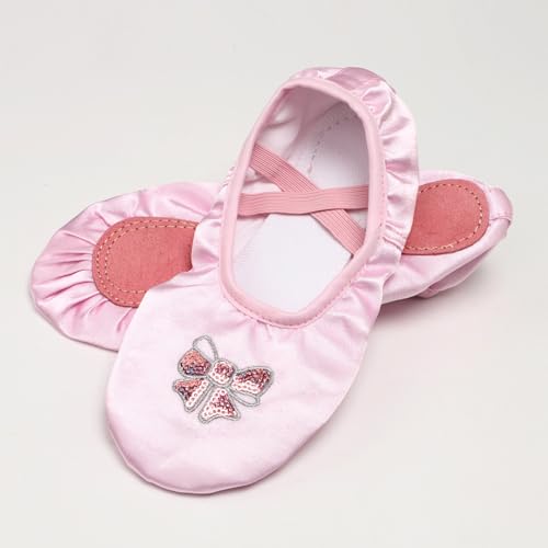 JEATHA Girls Satin Ballet Dance Shoes Ballroom Flat Slippers Split Sole Slipper for Gymnastics Yoga3