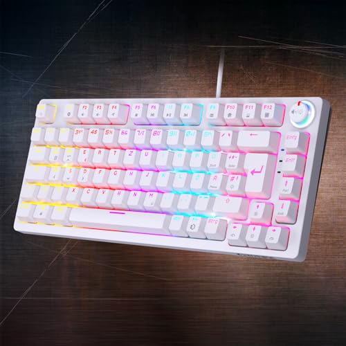 K248 - Mechanische Gaming-Tastatur DE (QWERTZ), Kabelgebunden, MX Red, Multimedia-Rad, USB-C, RGB-Hintergrundbeleuchtung, 82 Tasten, Anti-Ghosting, PC/PS4/PS5/Xbox (Weiß) - Tastiera gaming - Immagine 5