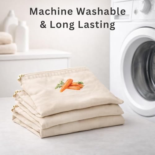Image of 100% Cotton Reusable Vegetable Storage Bags for Fridge 12pcs | 11x13 inches | Washable Breathable Zipper Cloth Bags | Eco Friendly Kitchen Organizer for Fruits & Veggies (Pack Of 12)
