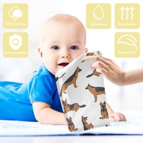 Image of vvfelixl Baby Cotton Washcloths German Shepherd Dogs Infants Bath Towel for Unisex Face Towels for Newborn, Natural Baby Wipes Delicate Skin, 11.8 X 11.8 inch, one sizex3