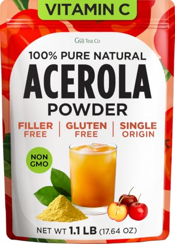 Acerola Cherry Powder 1.1 LB (52 Servings) - Pure Freeze Dried Superfood Easy Mix Sugar Free - Antioxidant Rich for Smoothies Baking & Drinks - Non-GMO Gluten-Free | Gya Tea Co