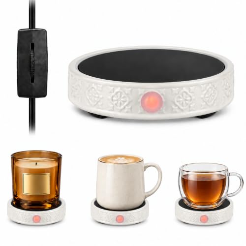 Coffee Mug Warmer for Desk, Electric Candle Warmer Dimmable Smart Cup Warmer for Heating Coffee, Beverage, Milk, Tea and Hot Chocolate(No Cup-White)