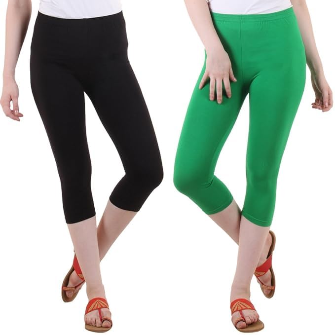 Image of DIAZ Women Cotton Stretchable Capri | Slim /Regular Fit | Breathable Yoga, Gym & Lounge Wear | Mid-Waist Stretchable 3 /4 Length Leggings with Wide Waistband - Pack of 1