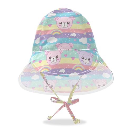 Bear Cartoon Toddlers Sun Hats Toddler Boy Beach Bucket Hat Baby Girls UPF 50+ Protection Neck Flap Beach Essentials
