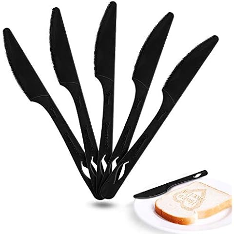 Green Earth, Disposable Knives 50 pack PLA Everyday Tableare Multi use Washable Gluten-Free To-Go Utensil Black 6.71" Cover