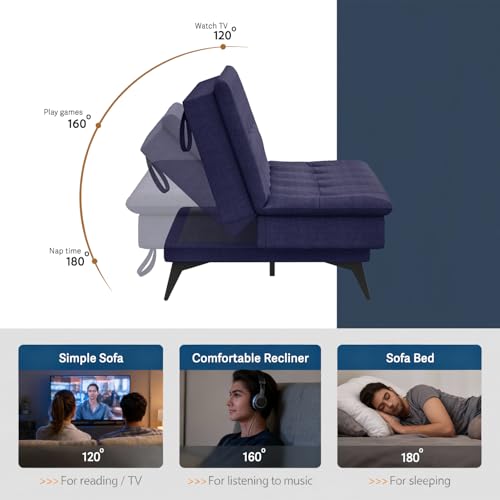 Image of Wakefit Flexia Sofa Cum Bed - Three Seater - Warpknit Series Blue