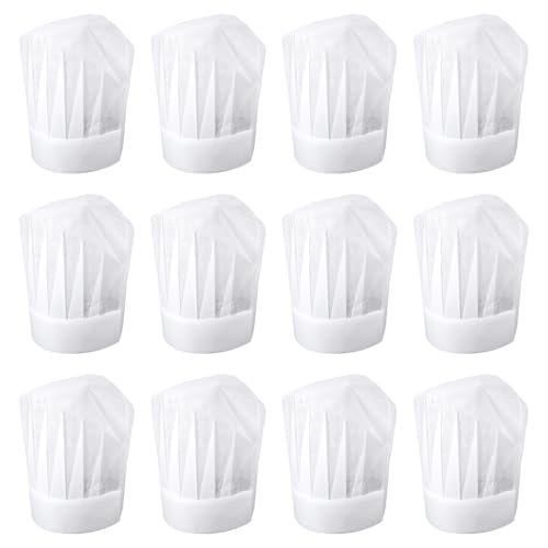 12 Pack Disposable Chef Hat Adjustable White Chef Hats Non-Woven Paper Chefs Hat Elastic Kitchen Cooking Cap DIY Bakers Hats for Baking Cooking Activity Pizza Party Women Men