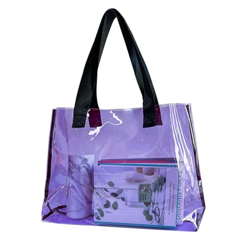Large Purple Clear Tote Bag-Versatile,Waterproof,Stain Resistant,Transparent Shoulder Tote Bag,Work Shoulder Tote Bag