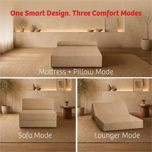 Image of Kurlon Sofa Cum Bed | Single Seater 75x30x7 Inch - Folds into a Single Bed | 2-in-1 Sofa & Bed | Foldable Sofa Bed | High Resilience Foam Medium Firm | Washable Zip Cover | 3 Years Warranty
