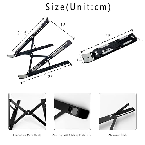 AiTodos® Stojak na Laptopa Czarny, Profesjonalny i Minimalistyczny, Regulowany w 6 Pozycjach Antypoślizgowa Stop Aluminium do Biurka i Prezentacji, Kompatybilny z MacBook Pro, Dell XPS, HP - 8–16 Cali