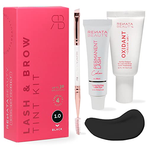 Renata Beauty Kit de Tinte de Pestañas y Cejas - Kit Completo de Tinte, Activador Oxidante, Pincel Dual para Coloración - Efecto Larga Duración de 4 Semanas - Hasta 30 Aplicaciones [Negro]