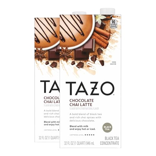 TAZO Chocolate Chai Latte, Flavored Black Tea Concentrate, 32 Fl Oz Carton (Pack of 2)
