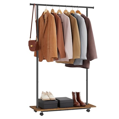 La mejor comparación de Donde Comprar Tinte para Ropa disponible en línea. 45 SONGMICS Perchero con Ruedas, Perchero con Estante, Armario de Dormitorio, 98.5 cm de Ancho, Carga de 50 kg, Acero, Marrón Rústico y Negro Tinta MHSR151B01