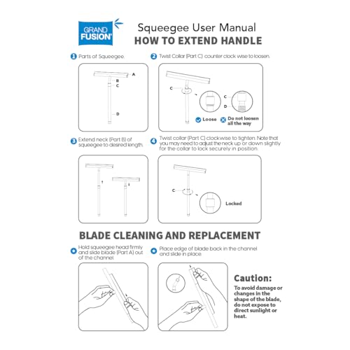 Image of Shower Squeegee with Long Handle and Adhesive Hook. for Glass Doors, Tile Walls, Mirrors and Windows. Telescoping Squeegee for Cleaning. Bathroom Stainless Steel Squeegee, 10inch Wide, Chrome - 1pk