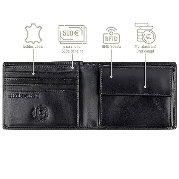 bugatti Romano läder plånbok för män med RFID-blockering och myntväska, smal