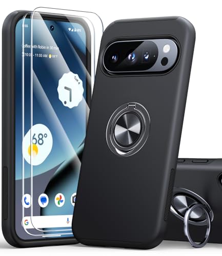 AOUIA für Google Pixel 10 Pro XL Hülle mit 2 Stück Schutzglas, 360°Ring Ständer, Stoßfeste Schutzhülle, 3-in-1 Handyhülle für Pixel 10 Pro XL, Schwarz