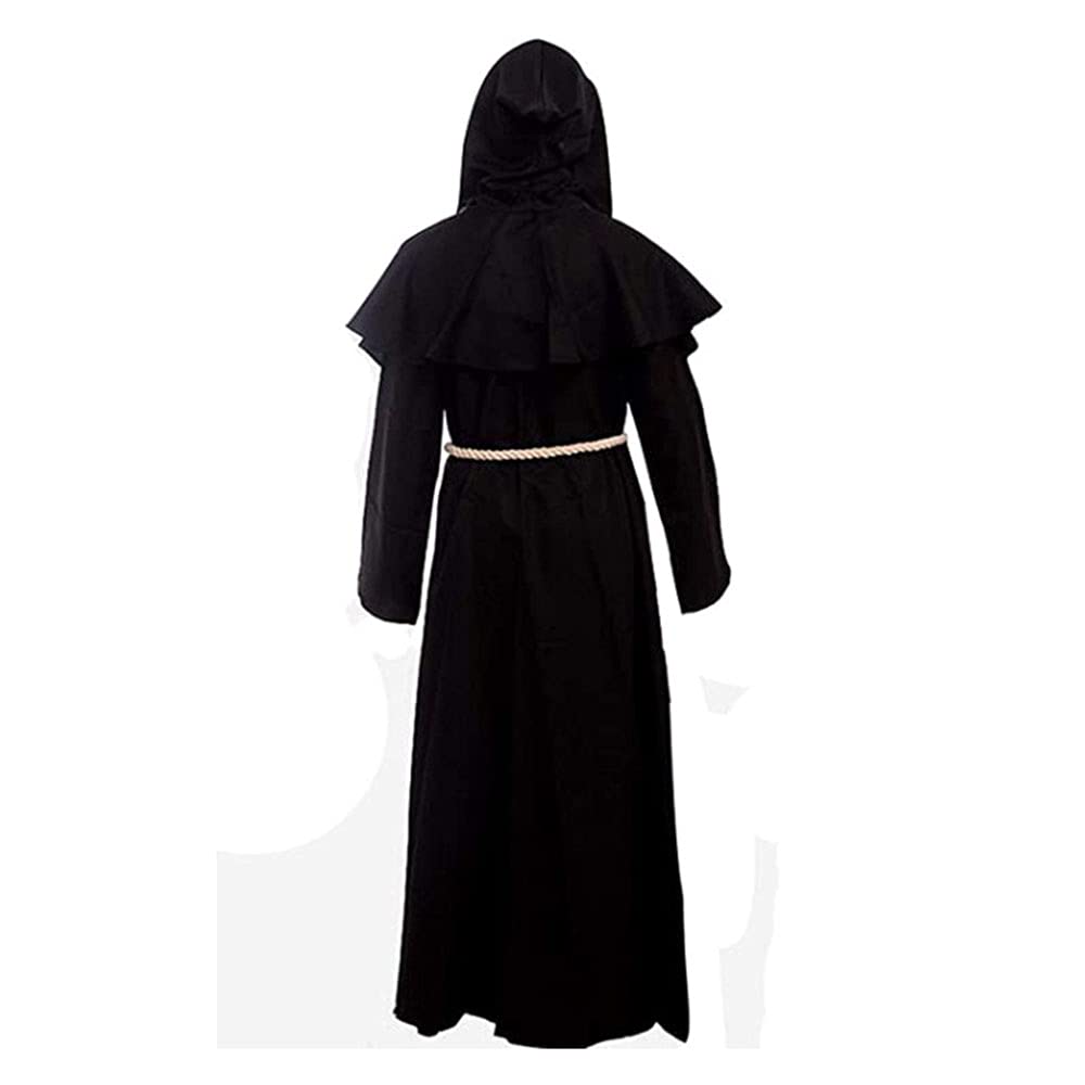 YJZQ Medieval Friar Hooded Monk Costume Renaissance Priest Robe Cape Death Wizard Cloak Pastor Outfit Knight Gothic Halloween Performance Cosplay Costume - Image 3