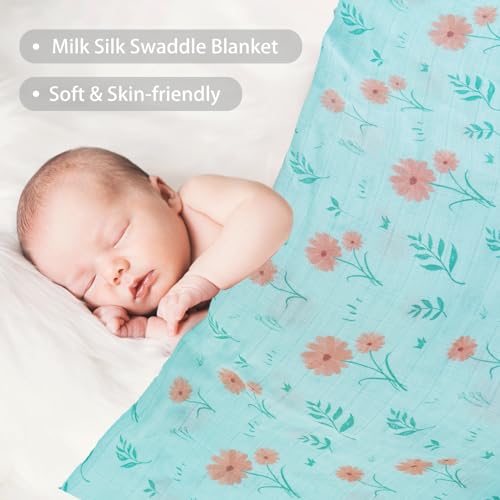 Image of Viviland Muslin Swaddle Blankets, Breathable and Skin-Friendly Baby Receiving Blankets, 4-Pack Plants, 47 x 47 inches