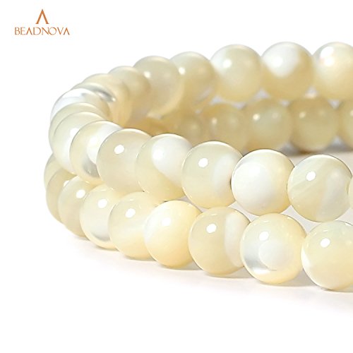 Image of BEADNOVA 6mm Natural White Mother of Pearl Shell Beads Gemstone Round Loose Beads for Jewelry Making (62-64pcs)