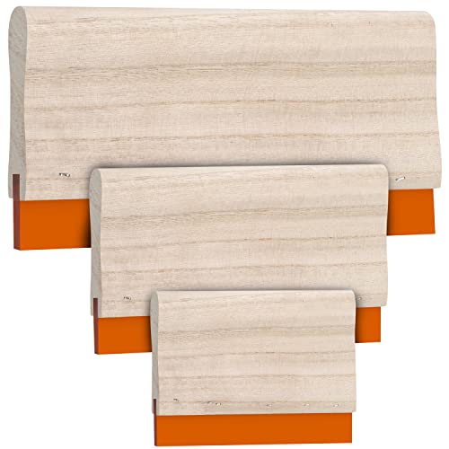Belle Vous Set Espatula Serigrafia (Pack de 3) Rasero de Goma con Cómodo Mango de Madera de 3...